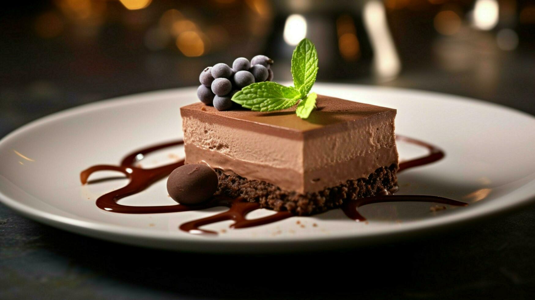 indulgent gourmet dessert une tranche de Chocolat mousse sur photo