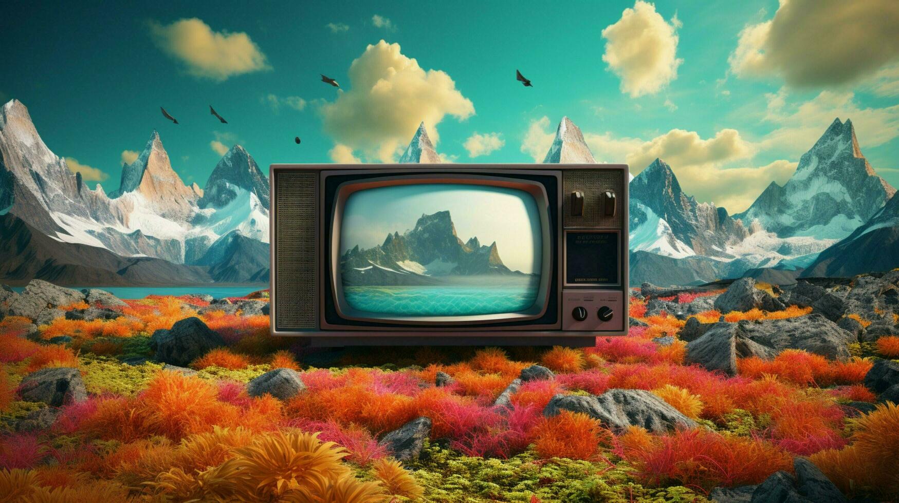 paysage avec montagnes dans la télé appareil photo