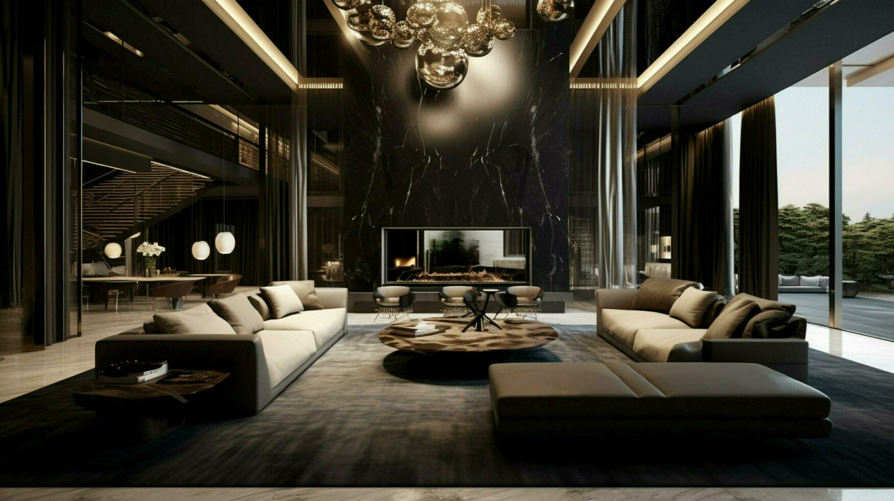 luxe moderne vivant pièce avec élégant conception photo