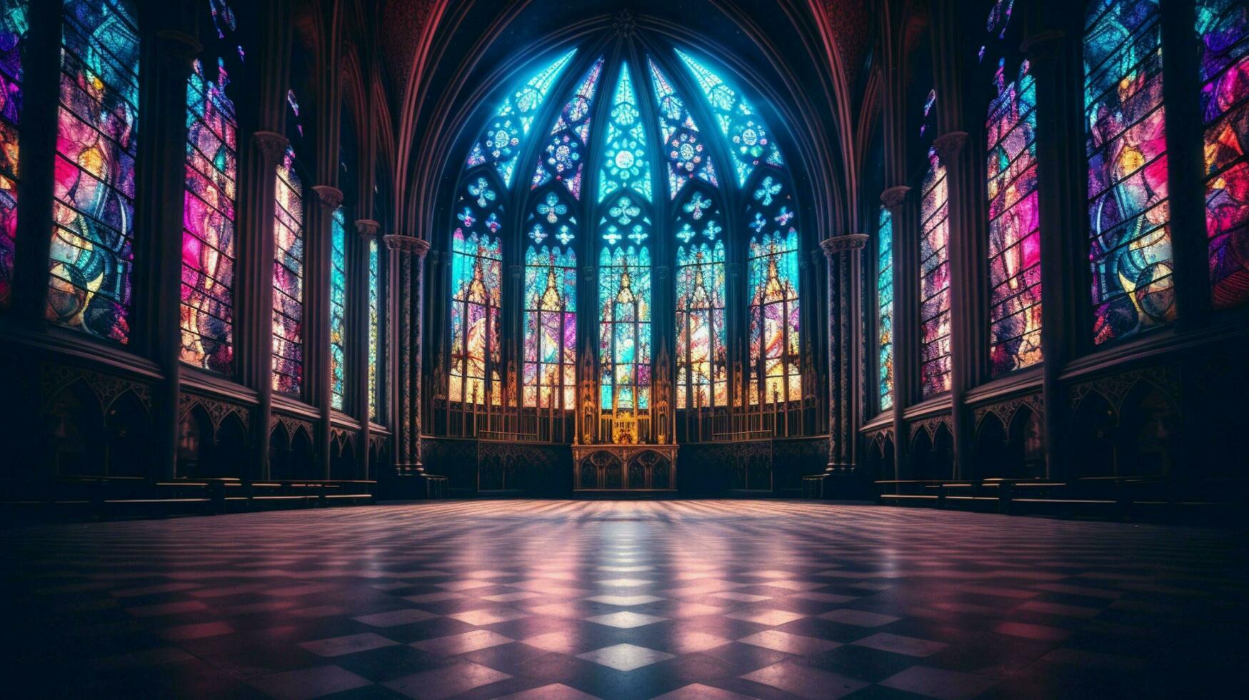 majestueux gothique chapelle avec coloré verre les fenêtres photo