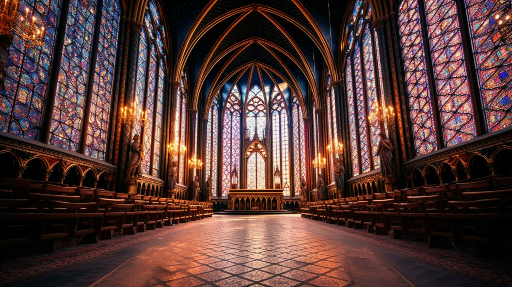 majestueux gothique chapelle avec coloré verre les fenêtres photo