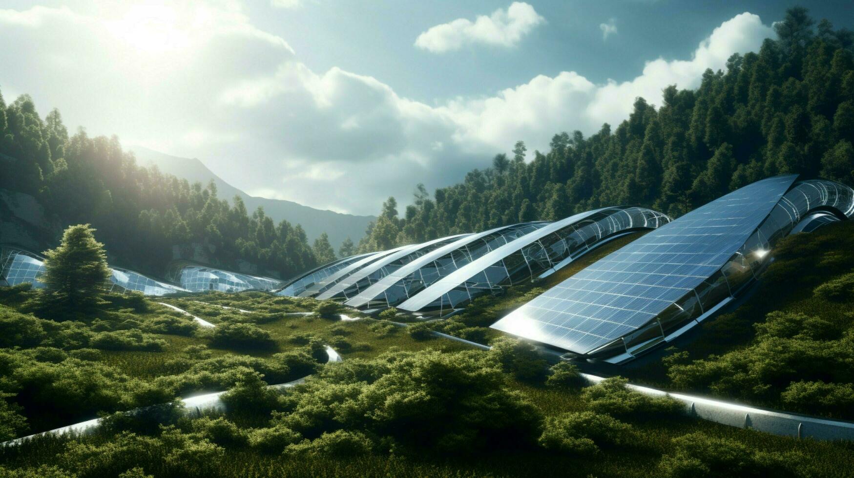 moderne solaire Puissance station génère durable électricité photo