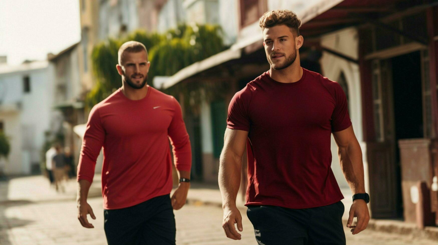 musclé Hommes le jogging en plein air dans des sports Vêtements photo