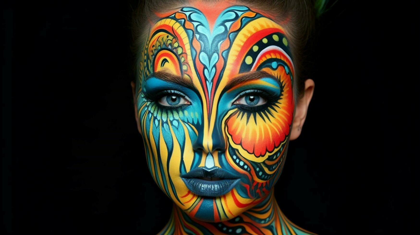 un Jeune femme crée vibrant visage La peinture photo