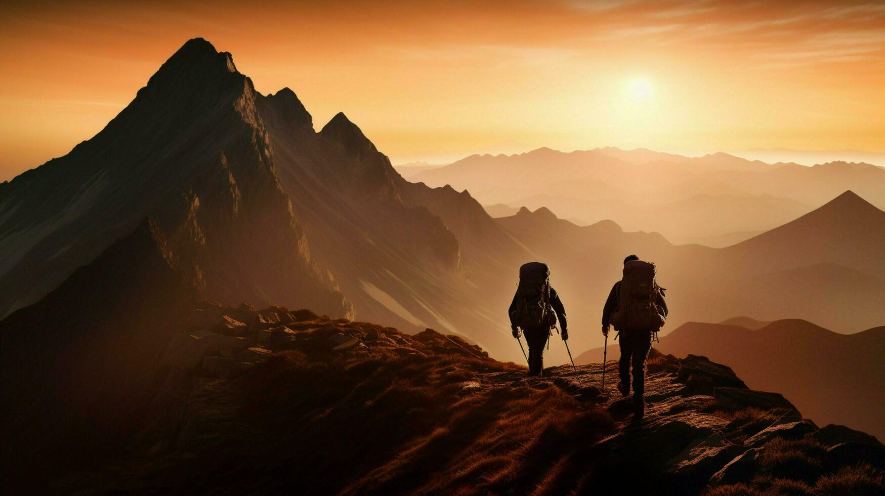 Extérieur aventuriers randonnée vers Montagne de pointe lever du soleil photo