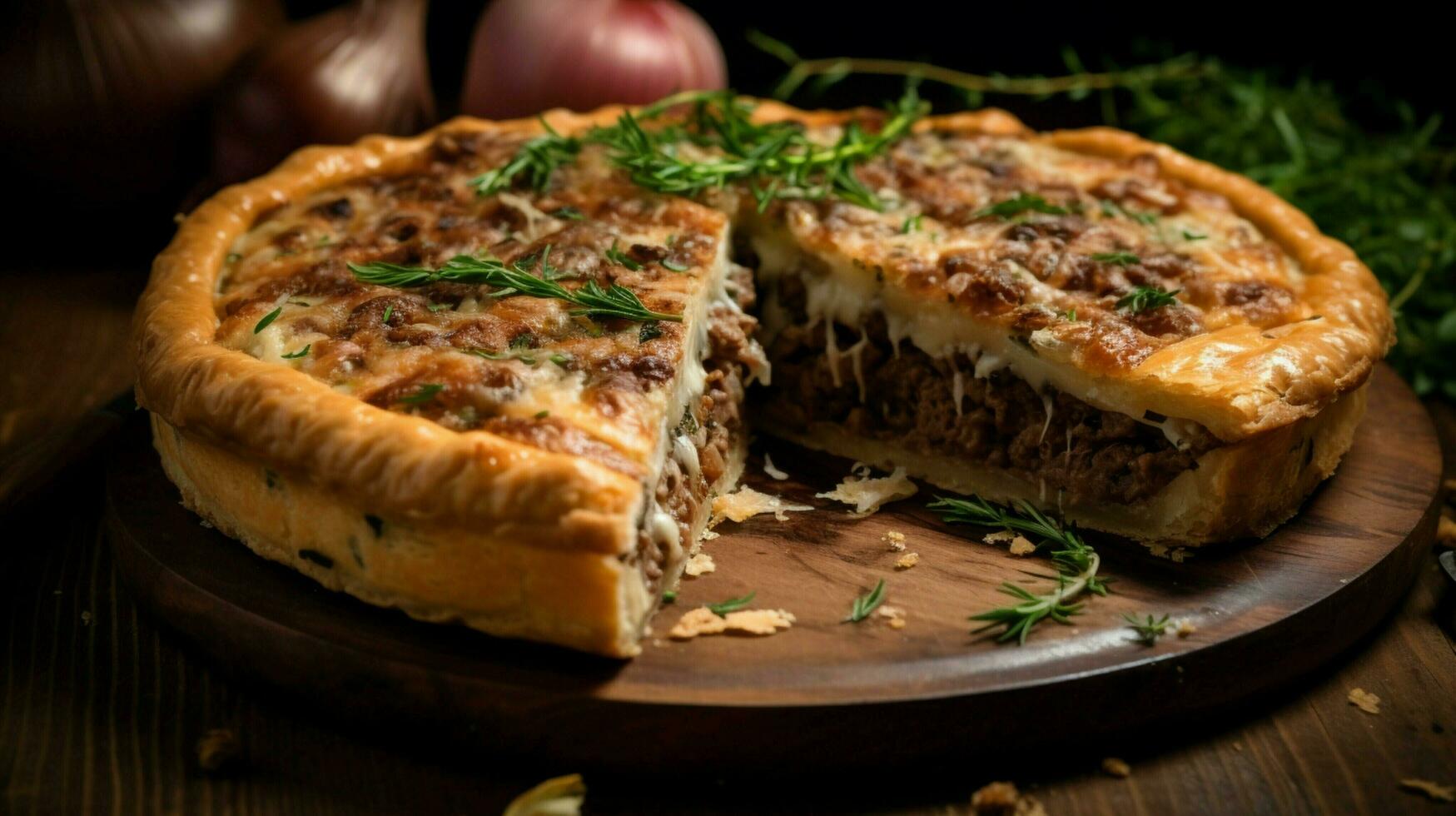 rustique Viande tarte cuit avec sarriette oignons photo