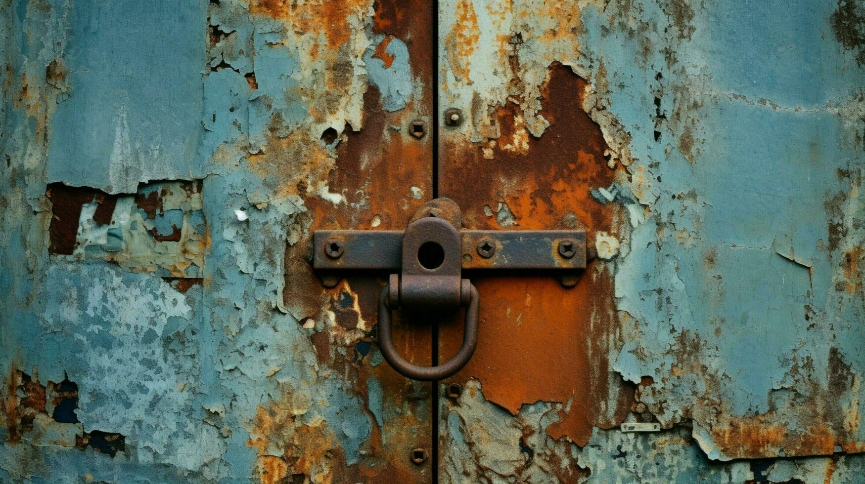 rouillé métal porte avec vieux acier fermer à clé et sale manipuler photo