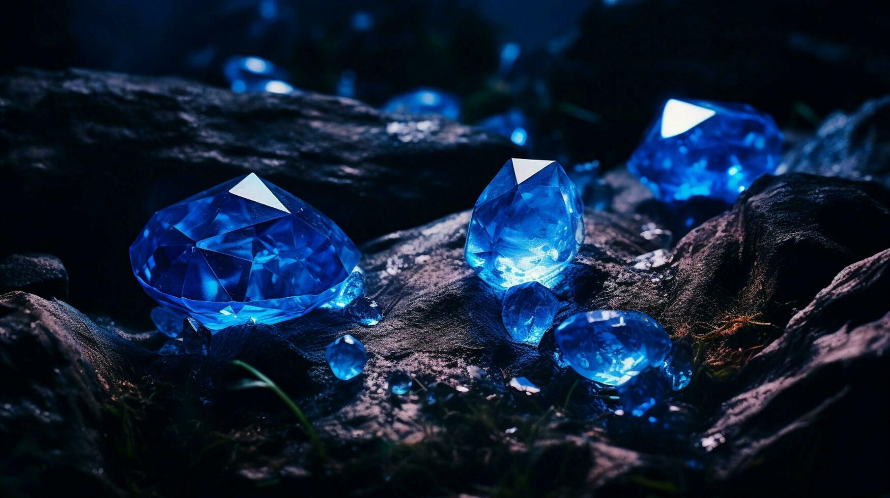 brillant pierres précieuses éclairer bleu la nature dans obscurité photo