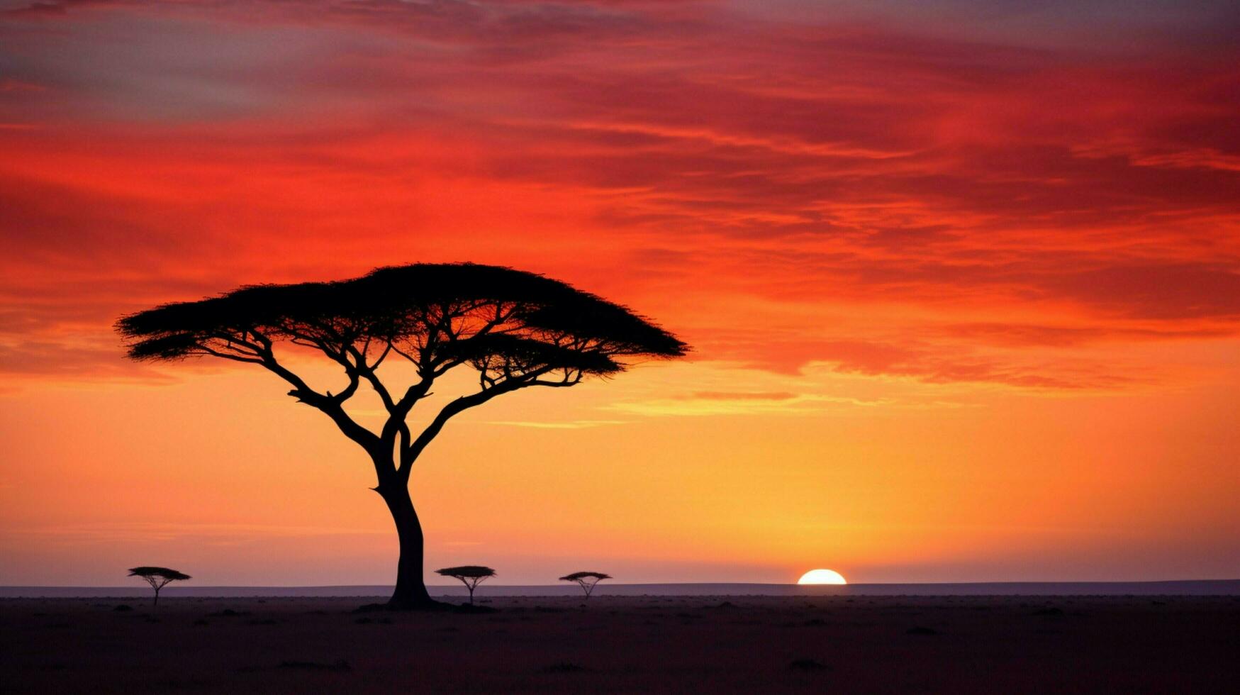 silhouette de acacia arbre sur plaine tranquille Aube dans Afrique photo