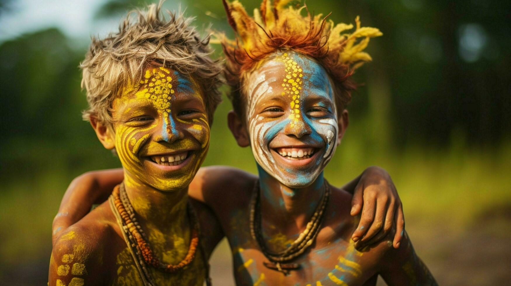 souriant garçons dans visage peindre apporter joie et bonheur Extérieur photo