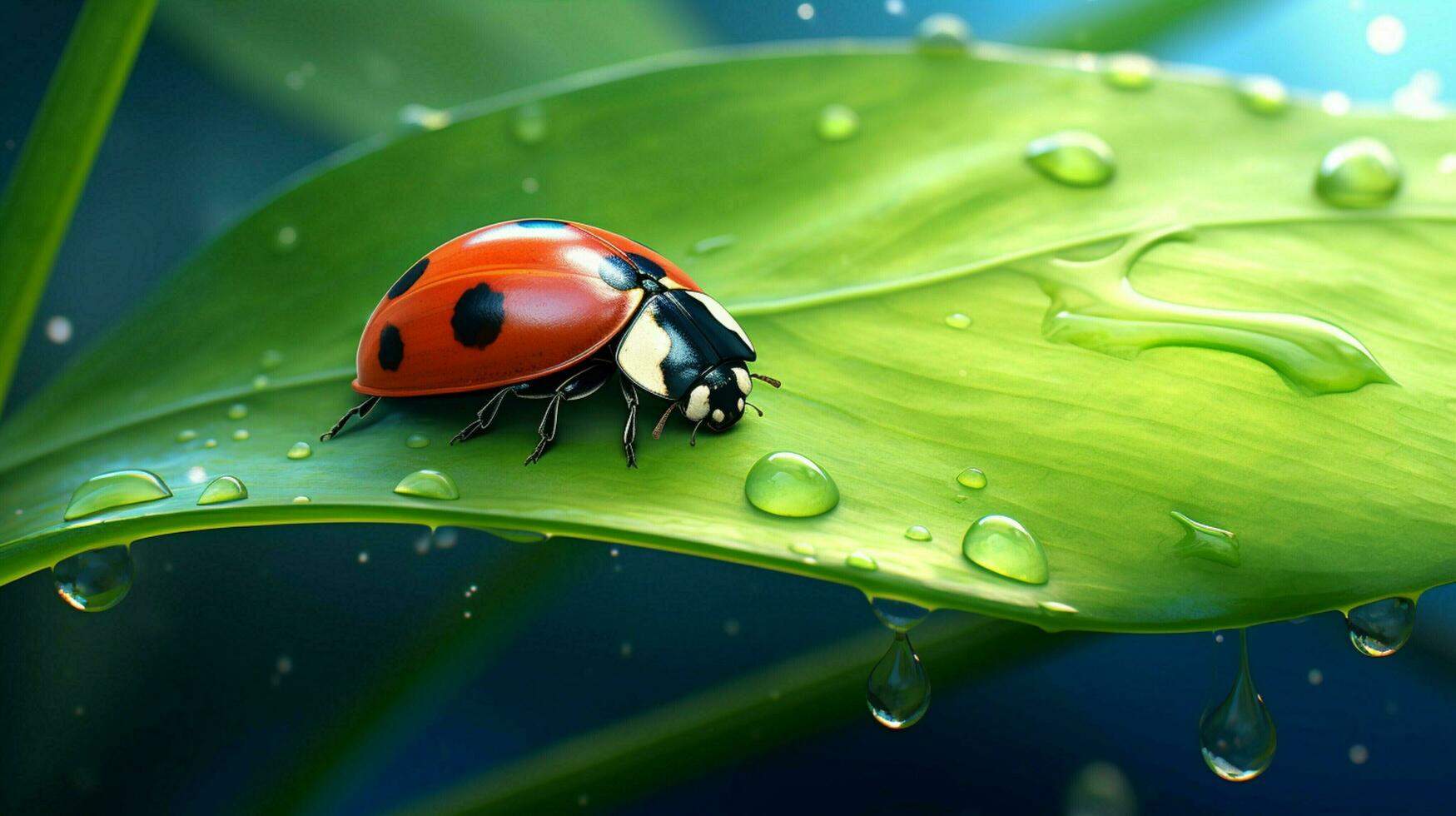 Pointé coccinelle rampe sur Frais vert feuille photo