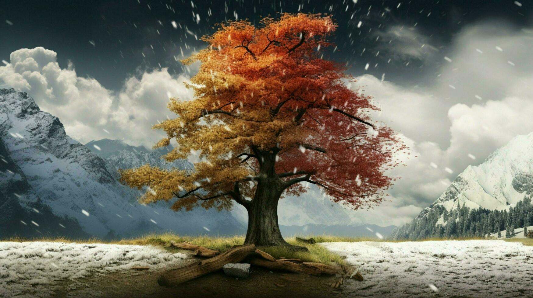 arbre avec deux saisons par rapport scène photo