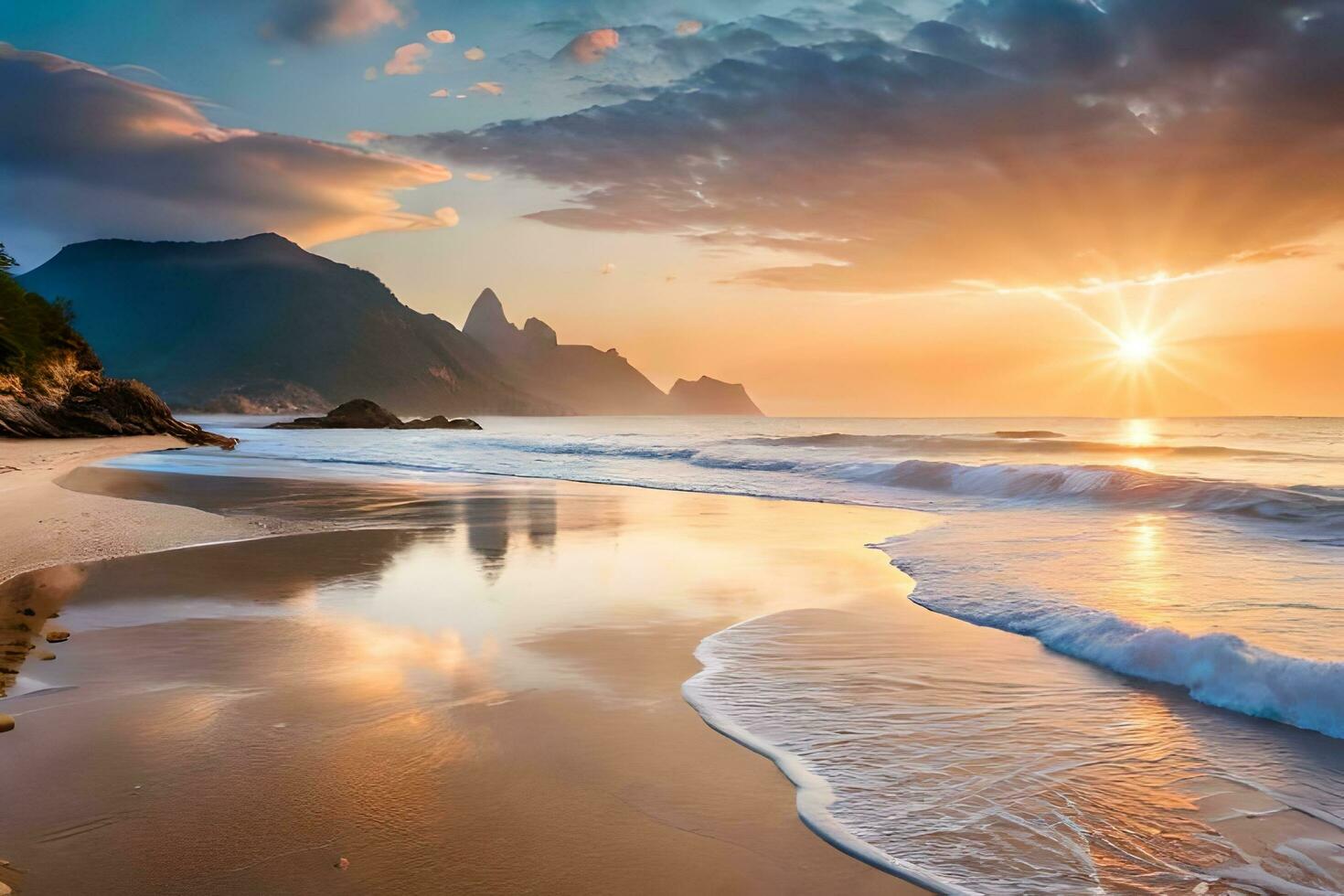 le coucher du soleil sur le plage dans Brésil. généré par ai photo