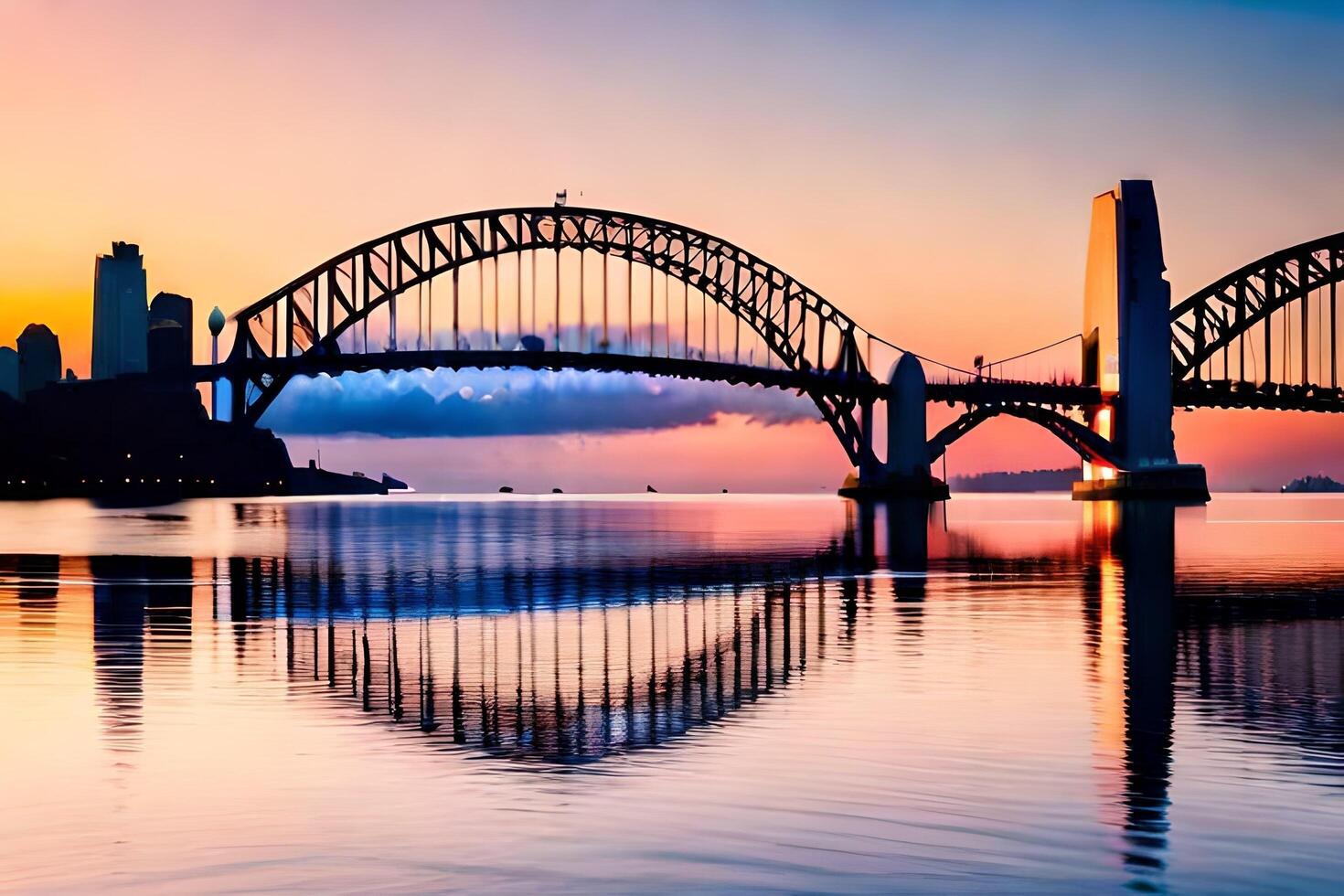 Sydney pont à le coucher du soleil. généré par ai photo