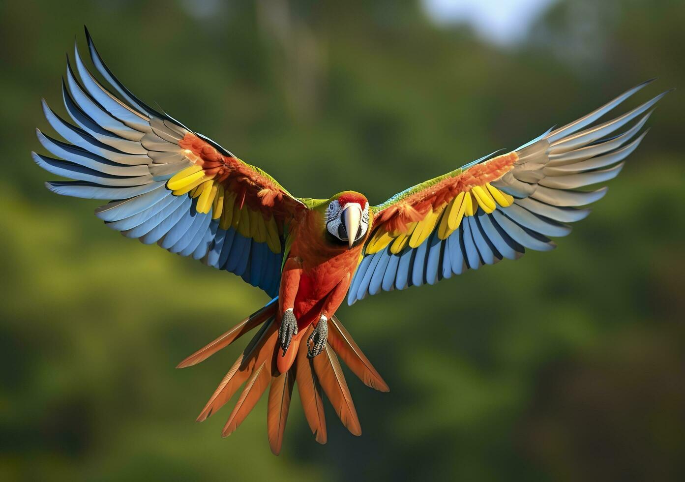 en volant ara, magnifique oiseau. génératif ai photo