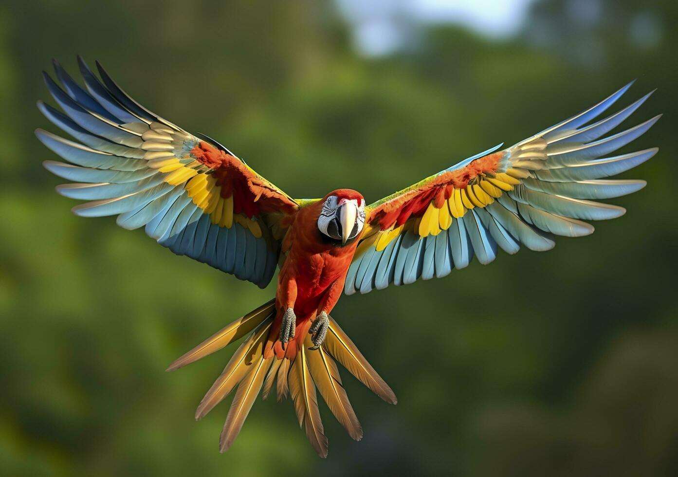 en volant ara, magnifique oiseau. génératif ai photo