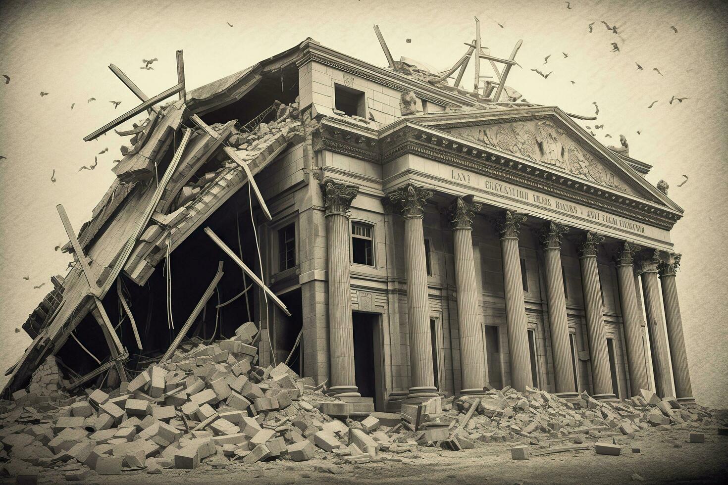 banque effondrement. une banque ou financier institution, Aller vers le bas échouer ou s'effondrer. génératif ai photo