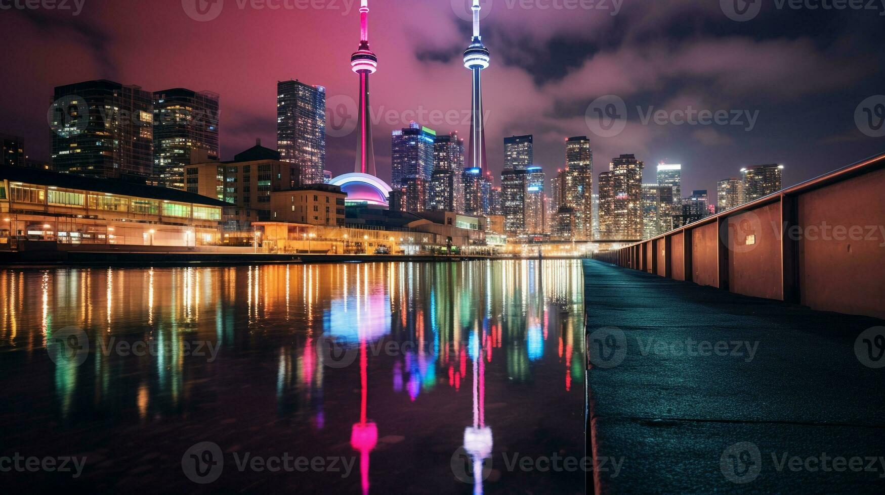 nuit vue de cn la tour. génératif ai photo