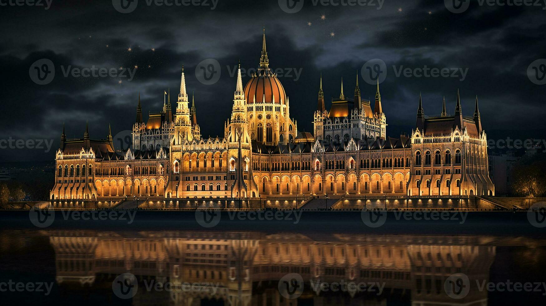 nuit vue de Budapest parlement. génératif ai photo