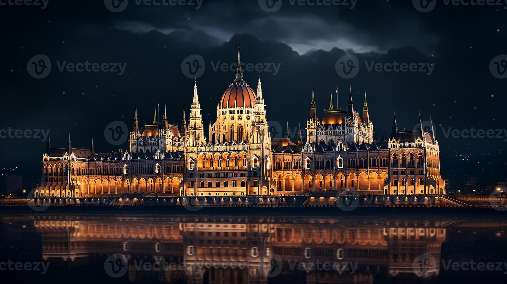 nuit vue de Budapest parlement. génératif ai photo