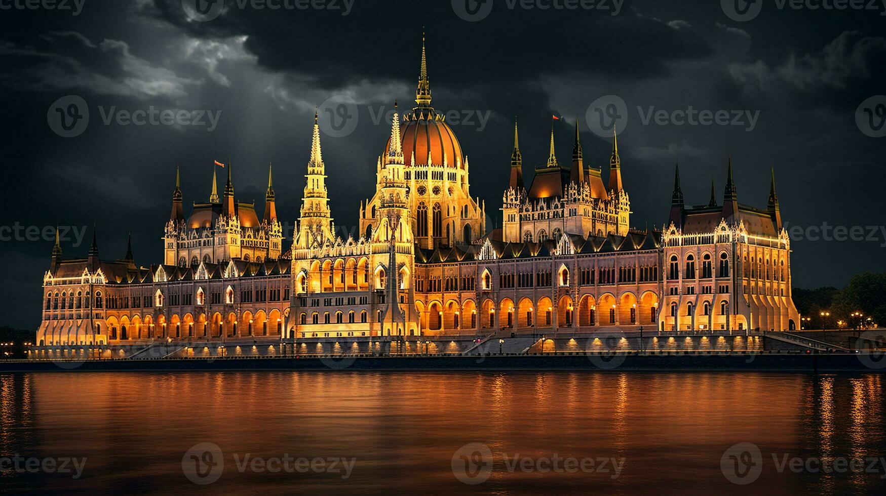 nuit vue de Budapest parlement. génératif ai photo