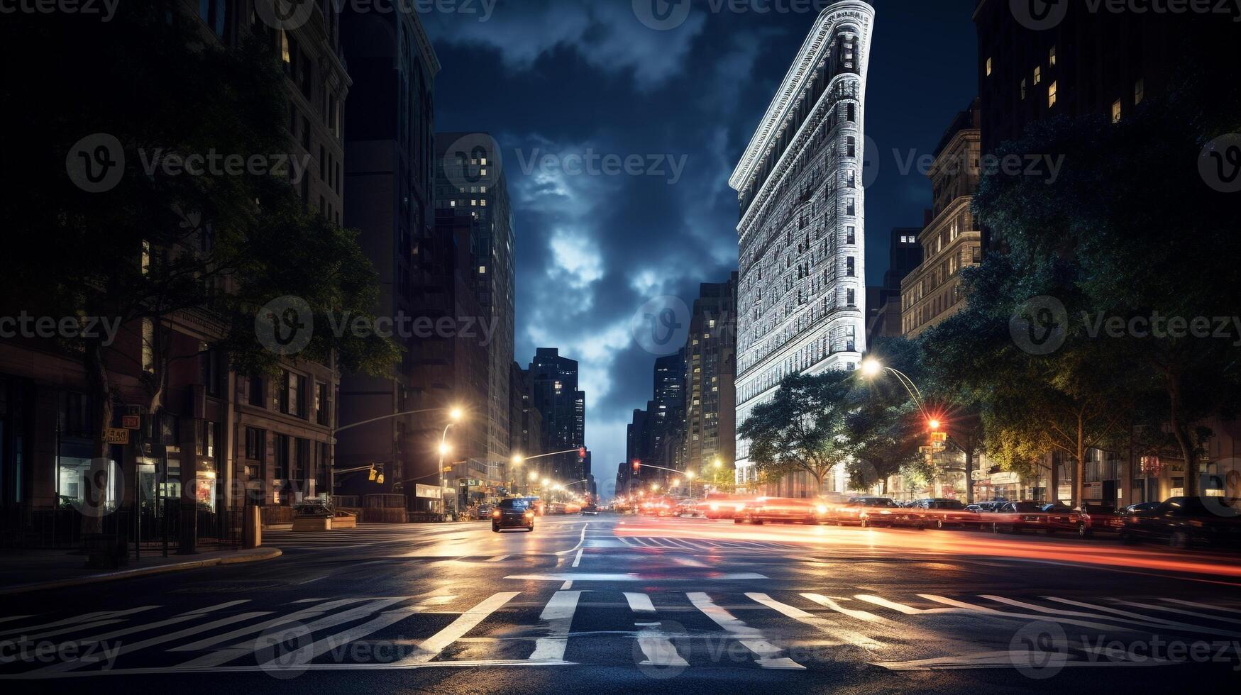 nuit vue de flatiron bâtiment. génératif ai photo