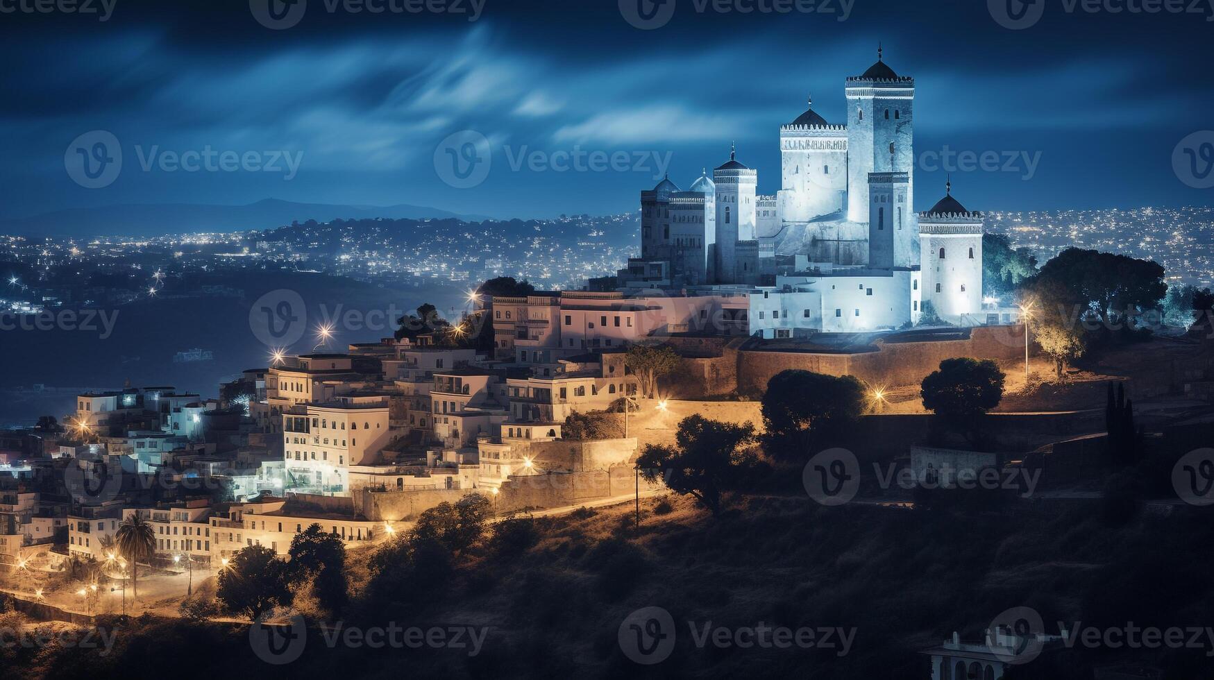 nuit vue de casbah de alger. génératif ai photo