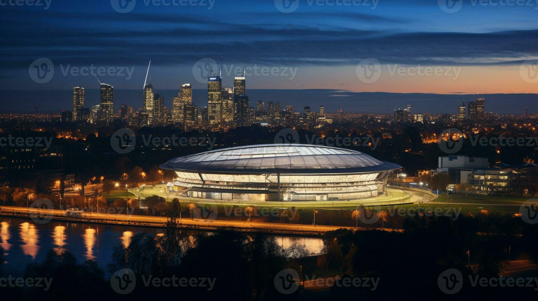 nuit vue de Melbourne criquet sol. génératif ai photo