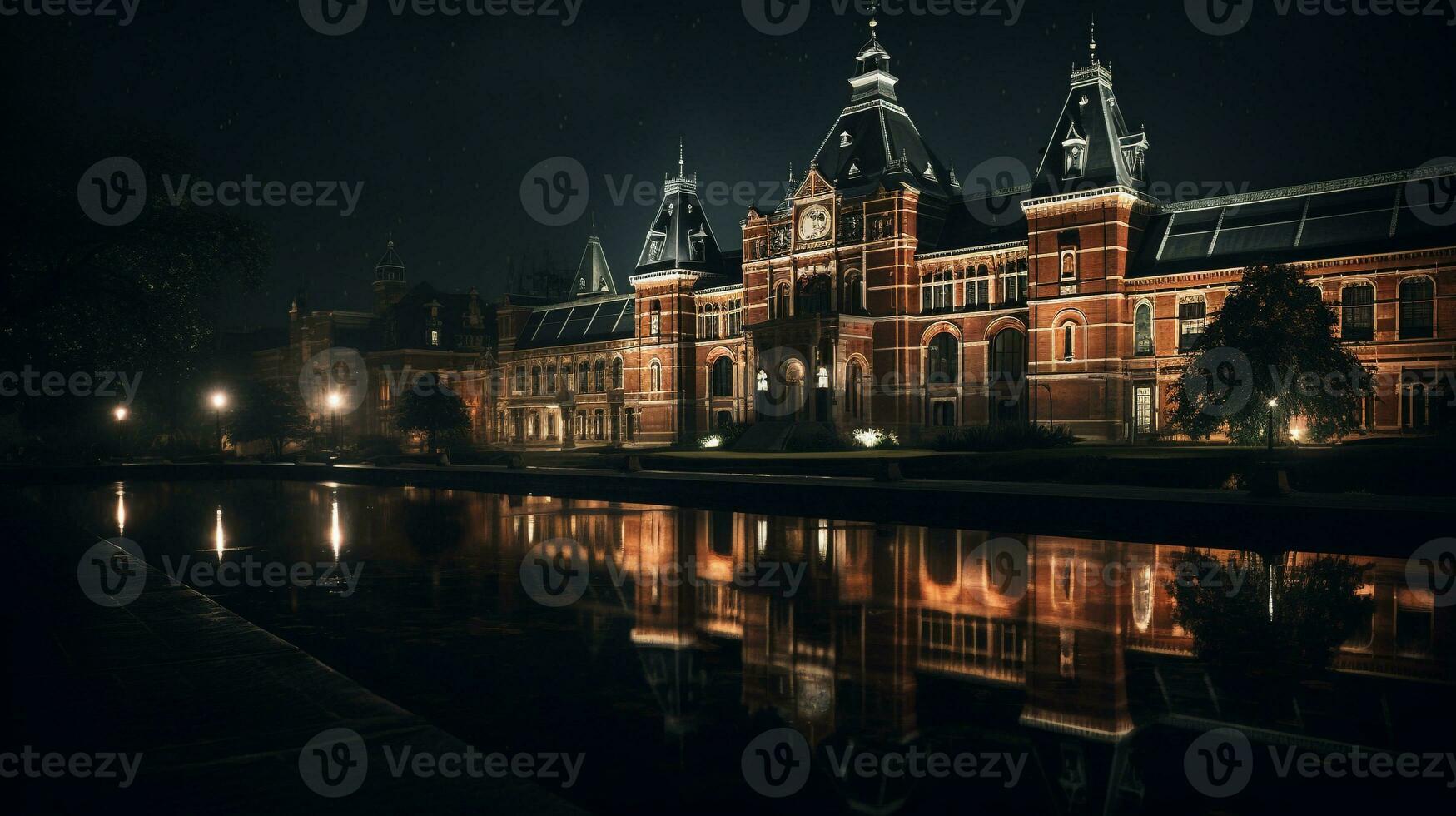 nuit vue de Musée du Rijks. génératif ai photo