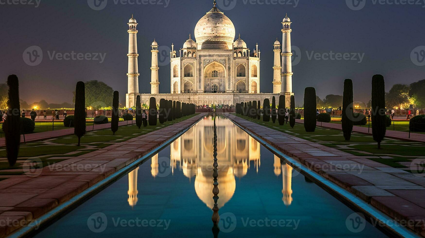 nuit vue de le taj Mahal. génératif ai photo