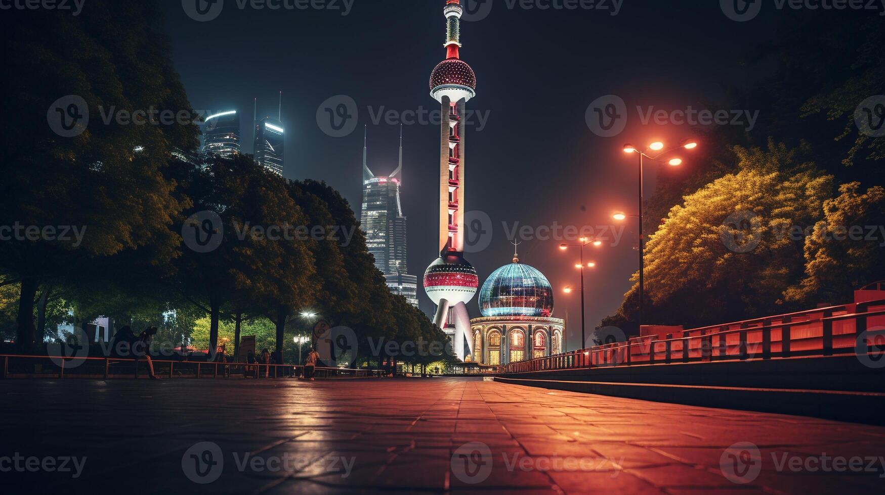 nuit vue de le Oriental perle la tour. génératif ai photo