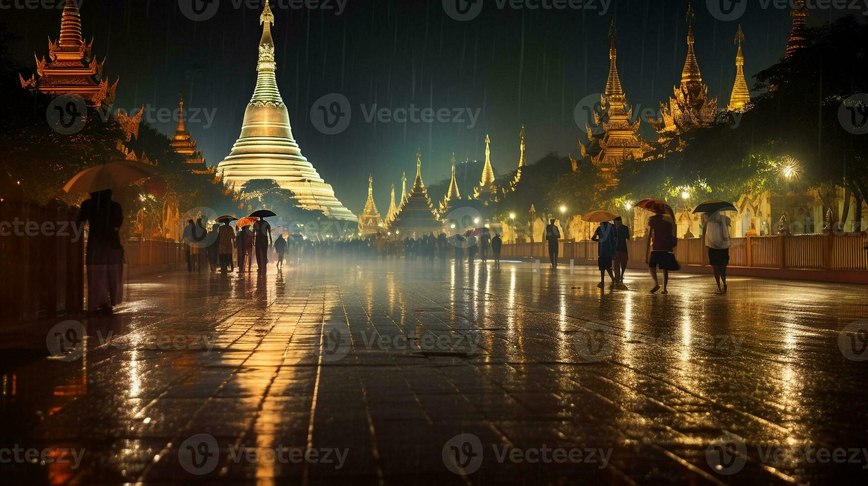 nuit vue de le shwedagon pagode. génératif ai photo