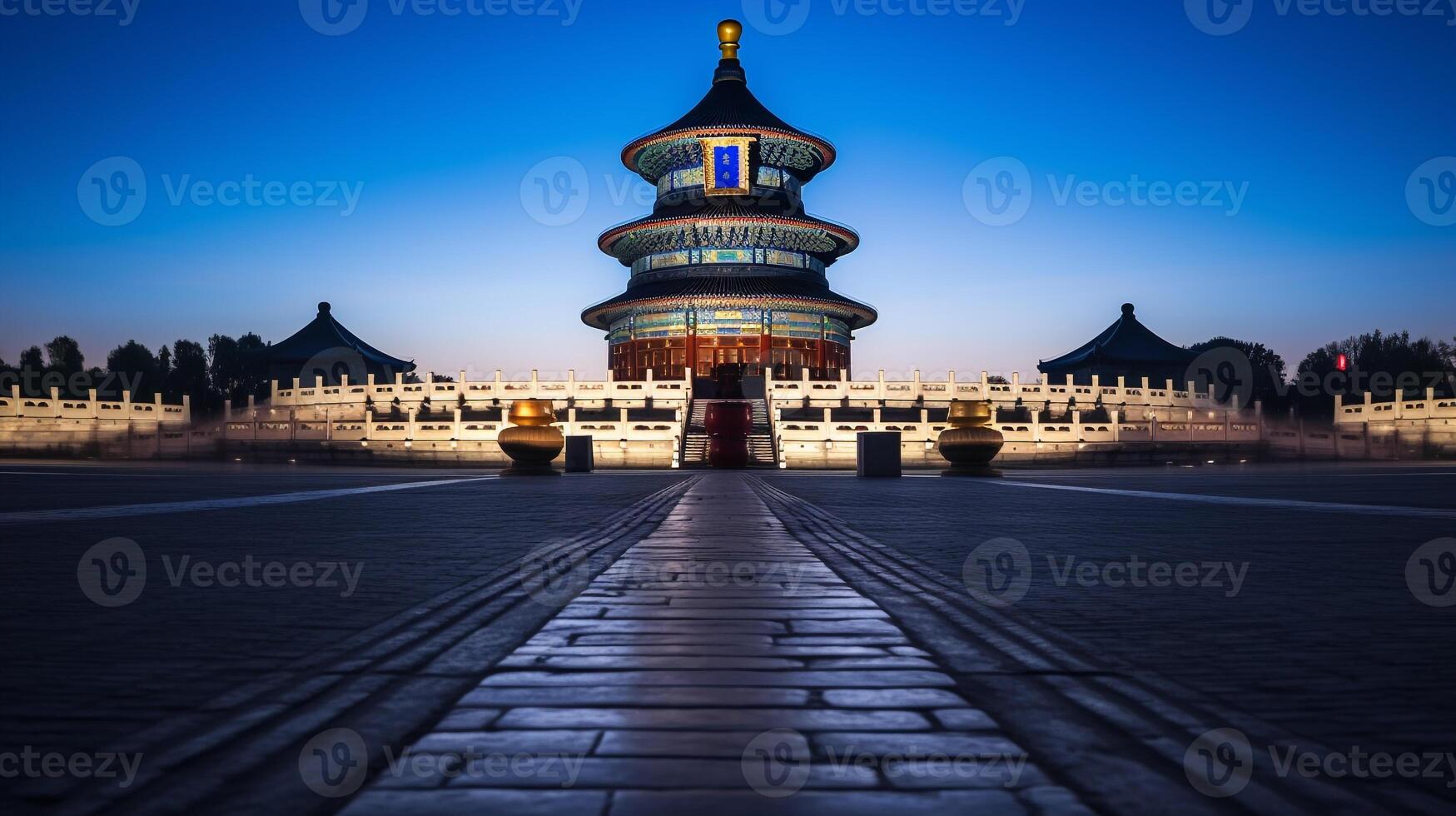 nuit vue de temple de paradis. génératif ai photo