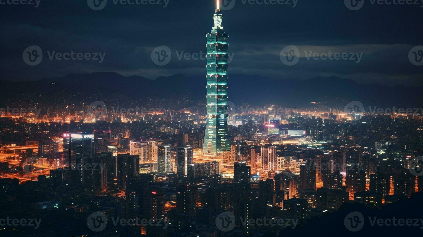 nuit vue de Taipei 101. génératif ai photo