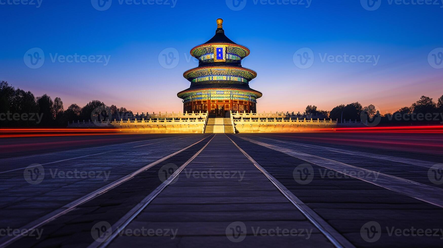 nuit vue de temple de paradis. génératif ai photo