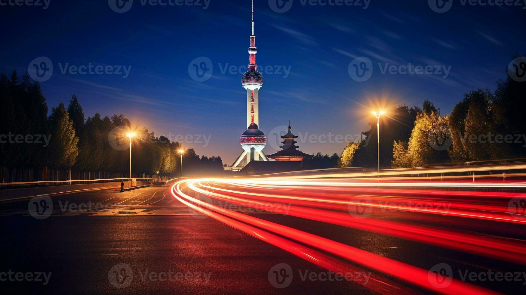 nuit vue de temple de paradis. génératif ai photo