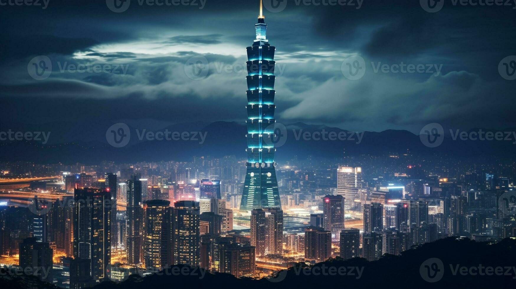 nuit vue de Taipei 101. génératif ai photo