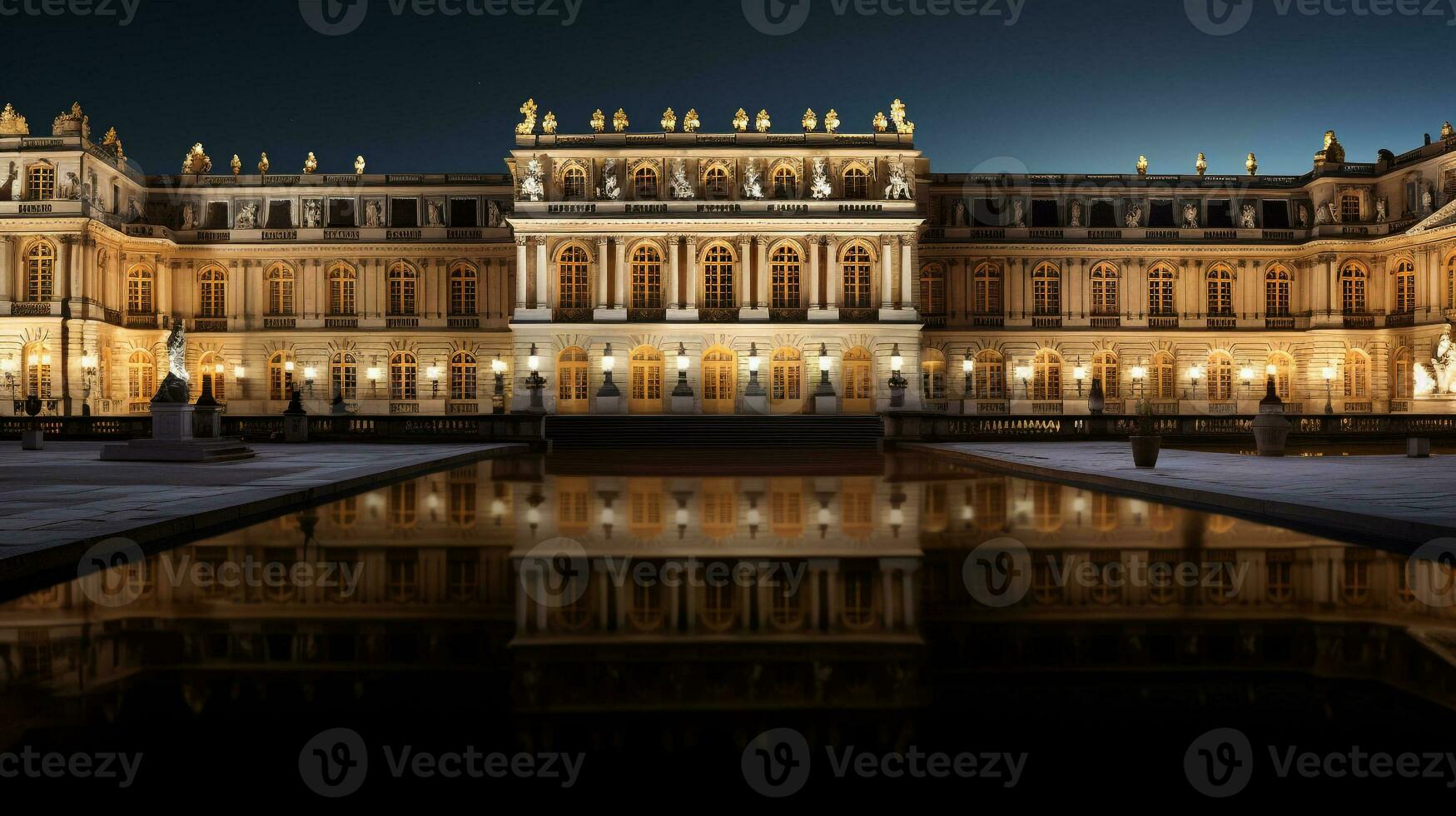 nuit vue de Versailles palais. génératif ai photo