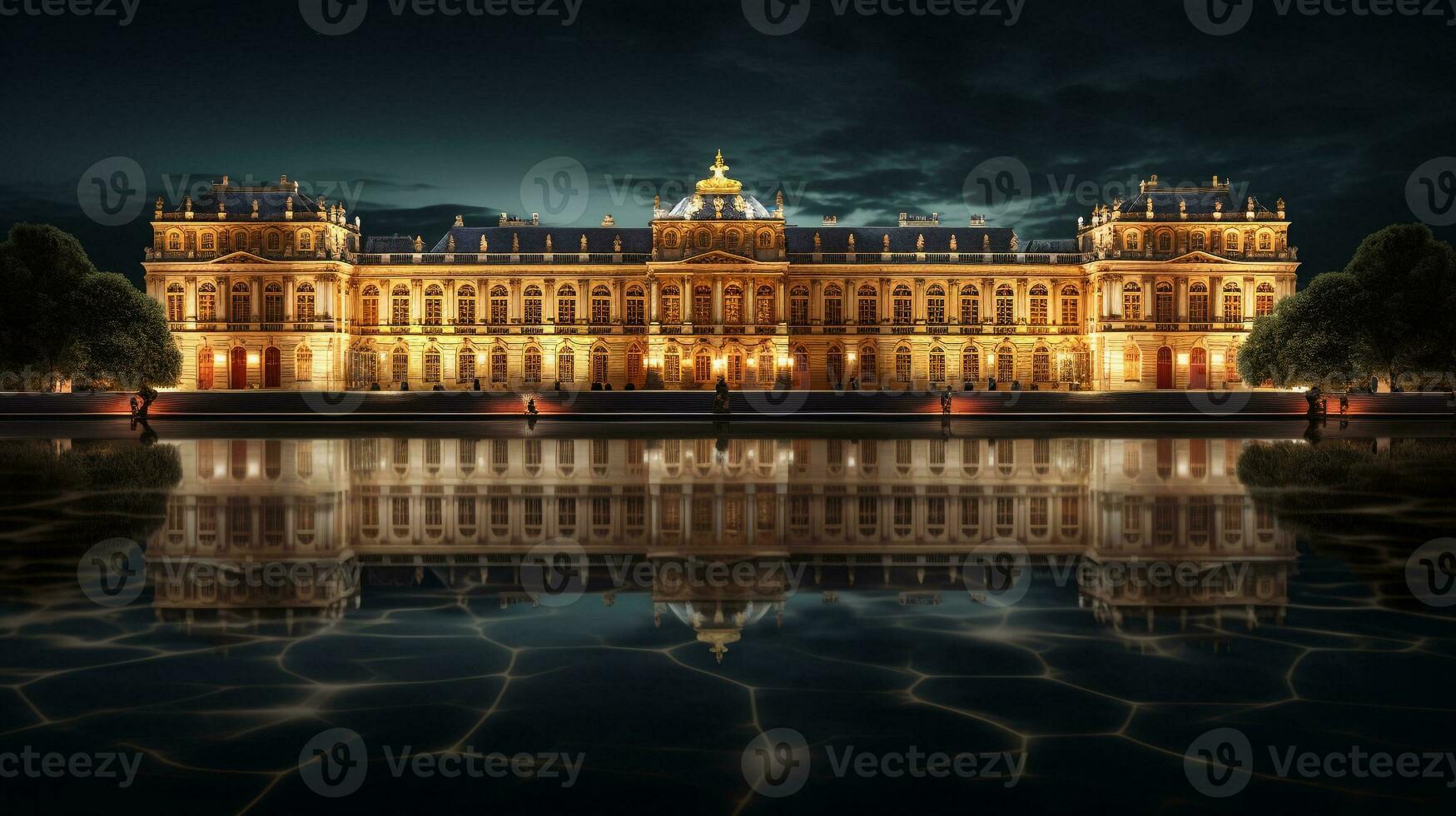 nuit vue de Versailles palais. génératif ai photo