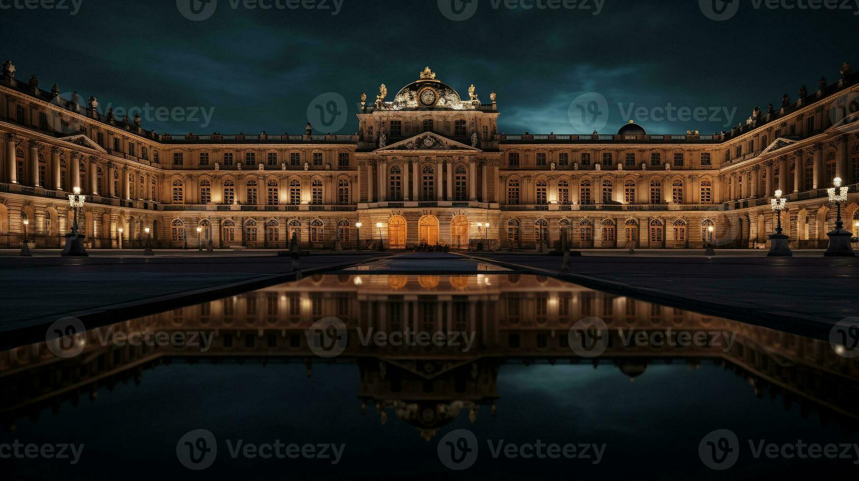 nuit vue de Versailles palais. génératif ai photo