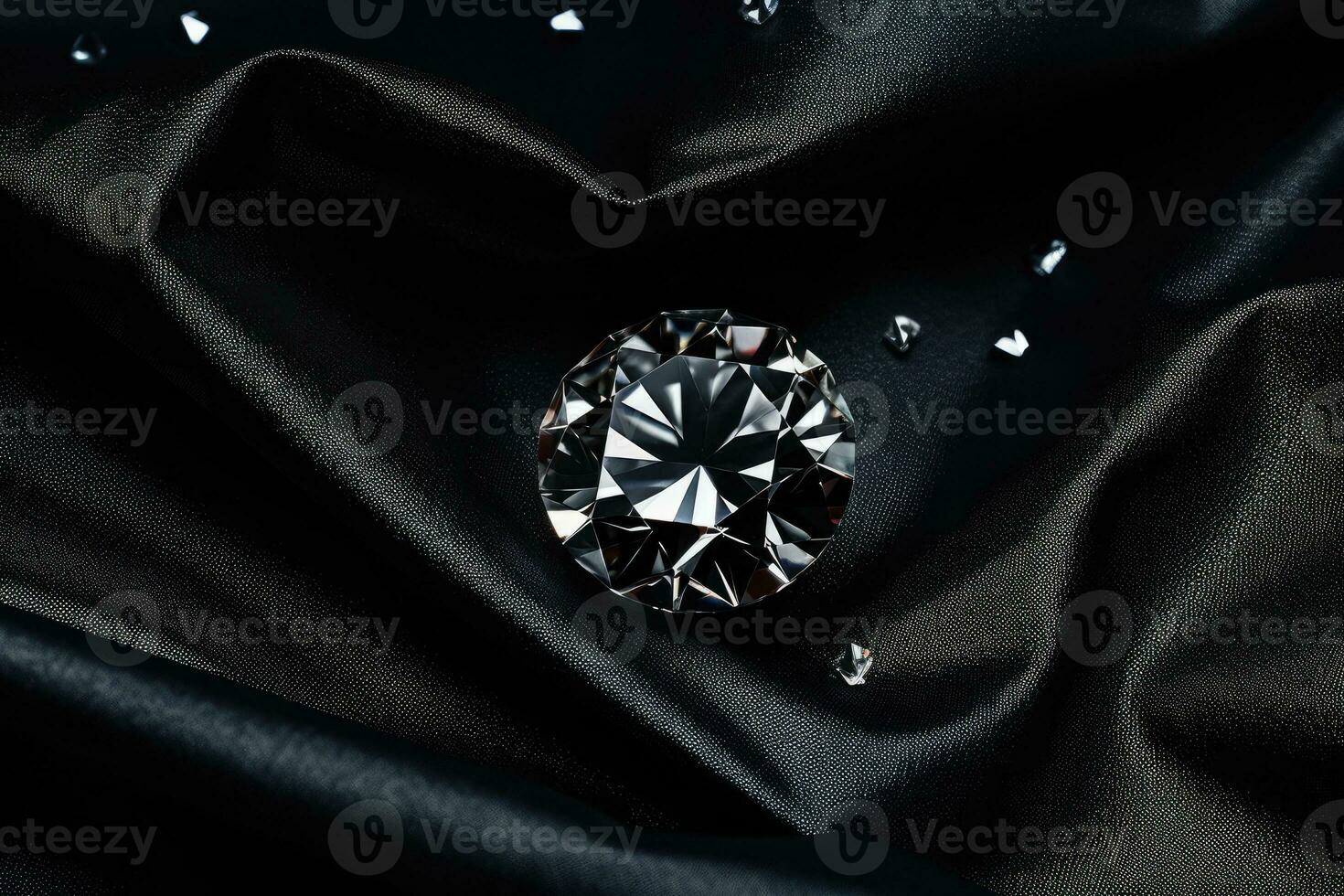 luxe diamant sur une noir en tissu Contexte. coûteux bijoux photo