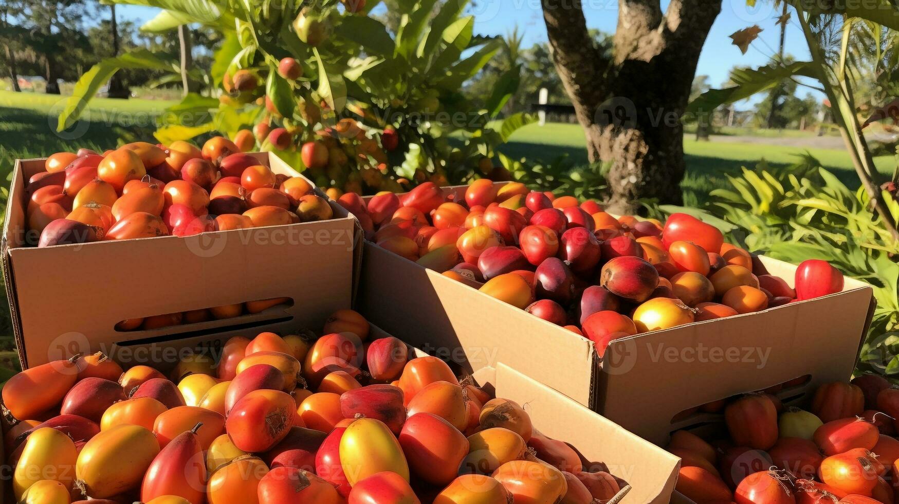 fraîchement choisi kiwamo fruit de jardin mis dans le des boites. génératif ai photo