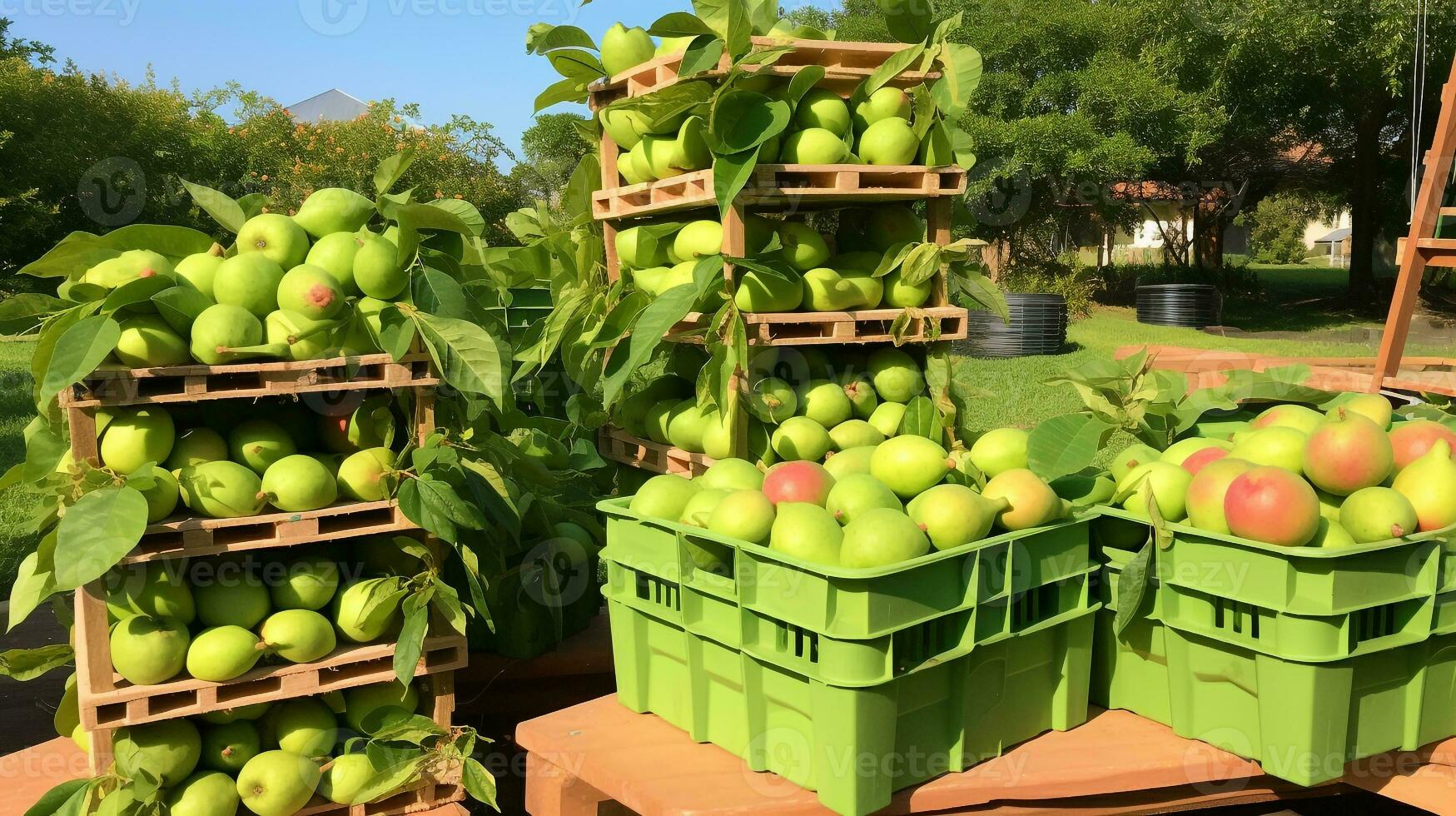 fraîchement choisi goyave bol fruit de jardin mis dans le des boites. génératif ai photo