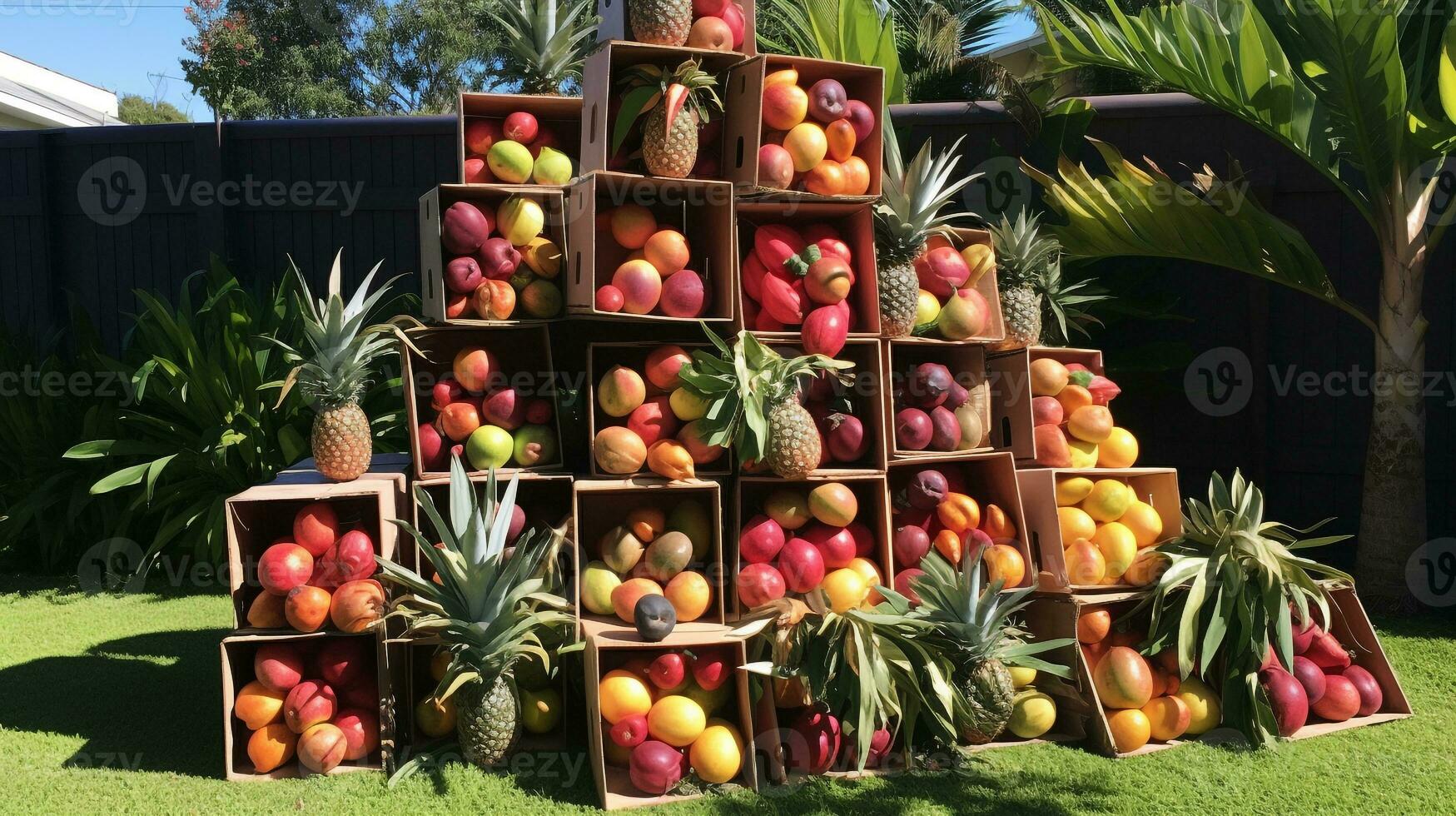 fraîchement choisi flamboyant fruit de jardin mis dans le des boites. génératif ai photo