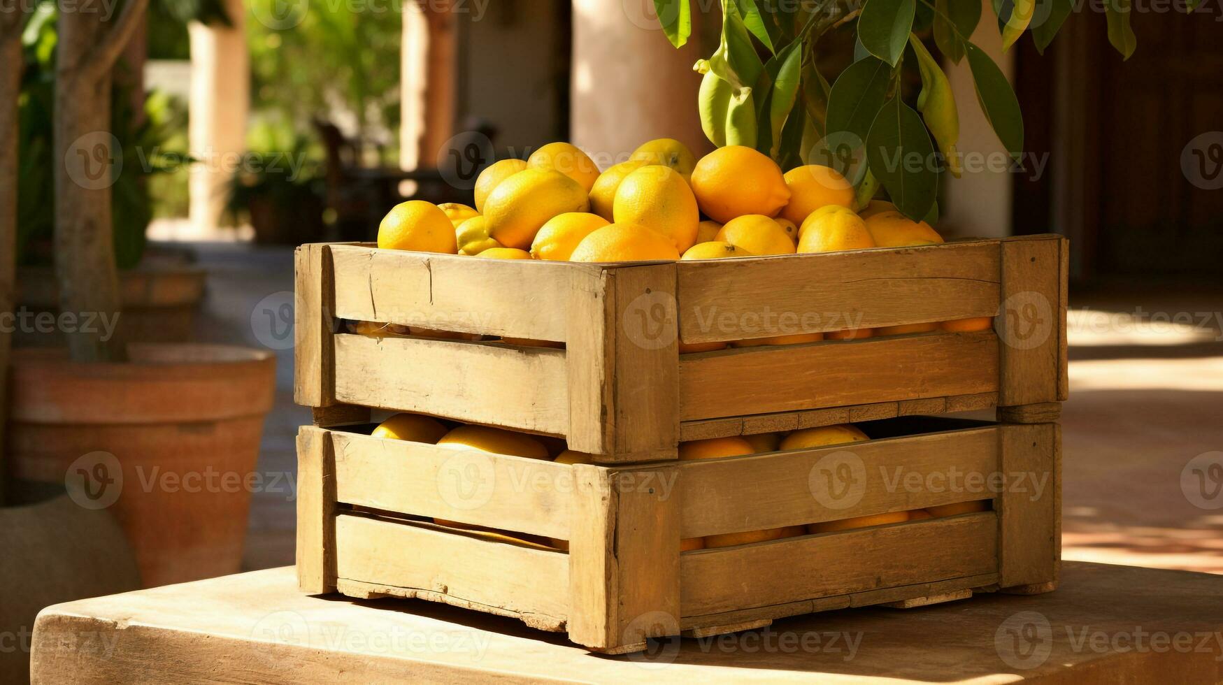 fraîchement choisi caja fruit de jardin mis dans le des boites. génératif ai photo