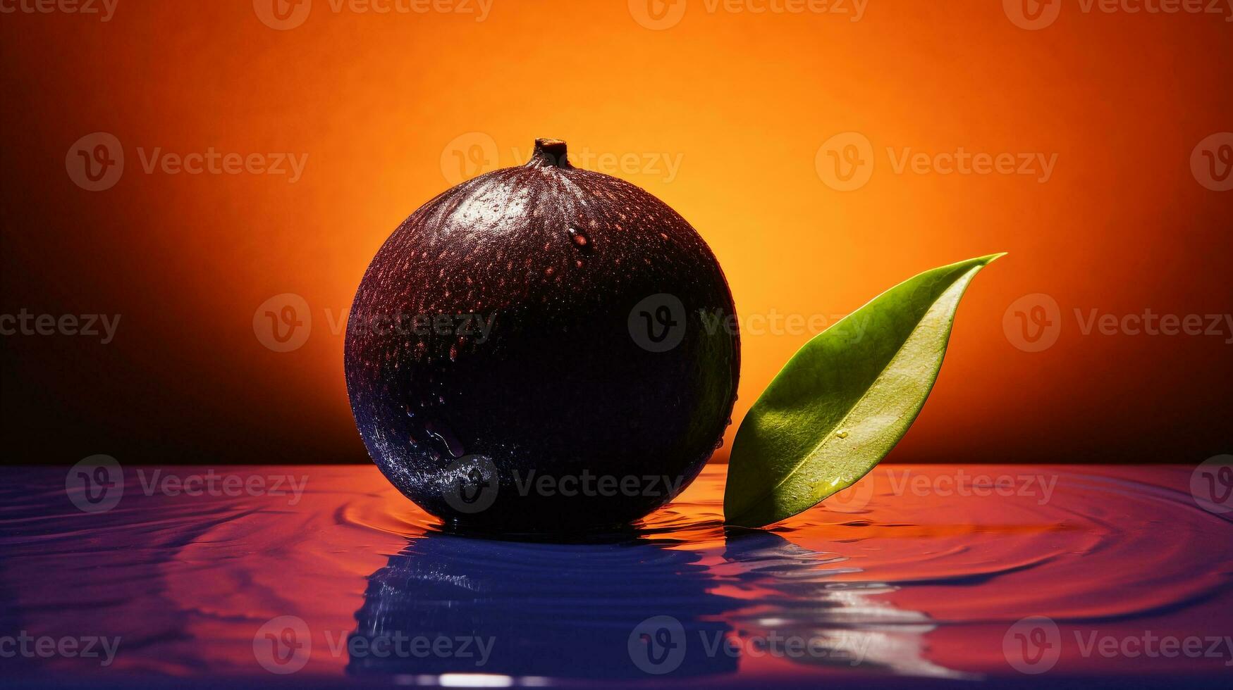 photo de noir sapote fruit moitié contre une coloré abstrait Contexte. génératif ai