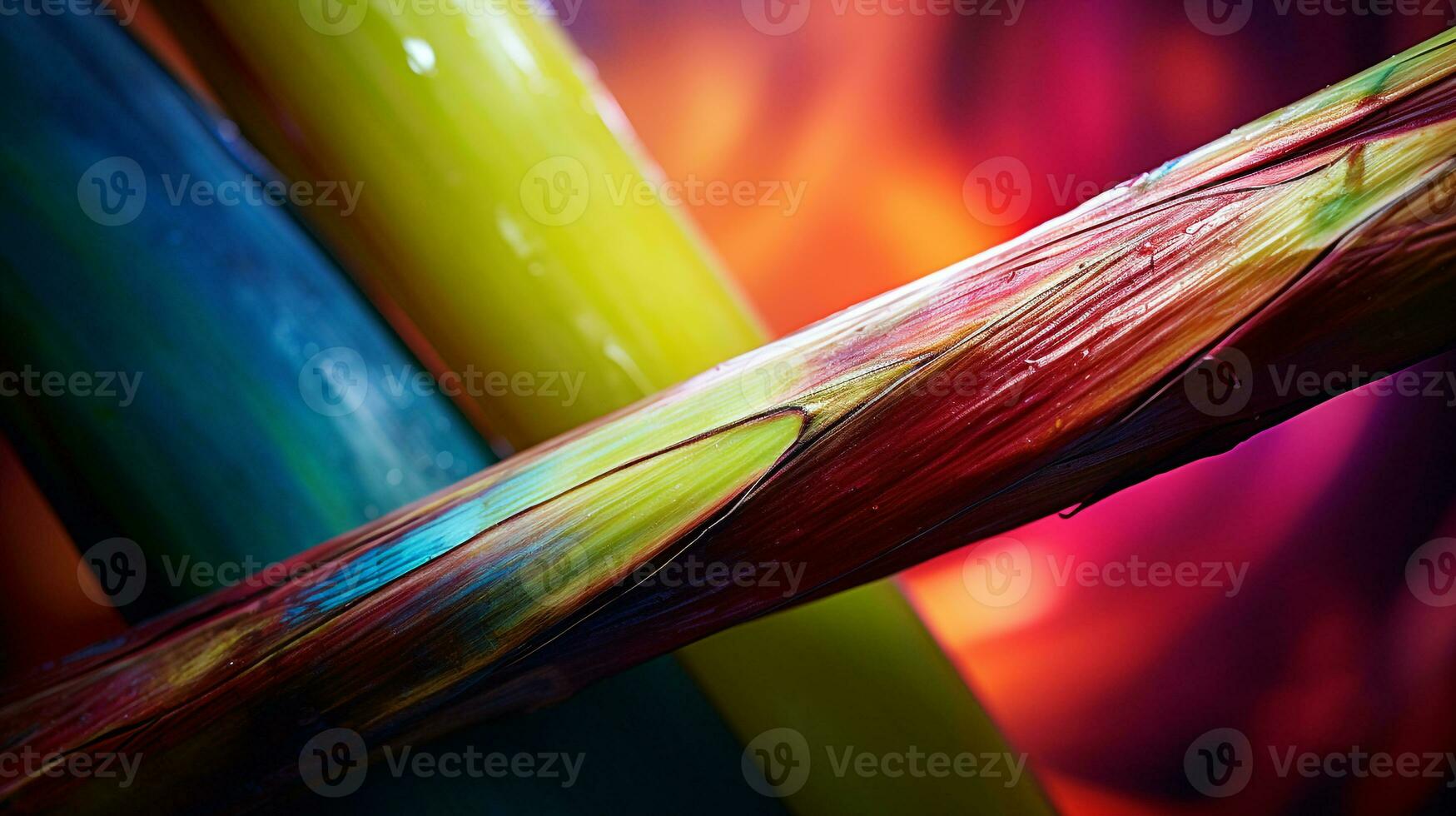 photo de canne à sucre fruit moitié contre une coloré abstrait Contexte. génératif ai