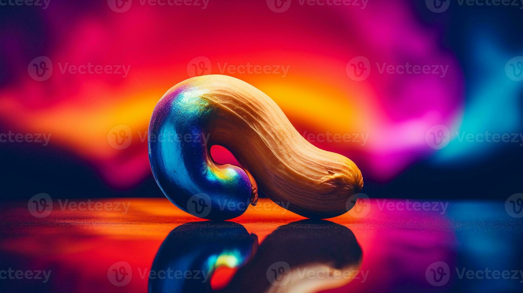 photo de anacardier fruit moitié contre une coloré abstrait Contexte. génératif ai