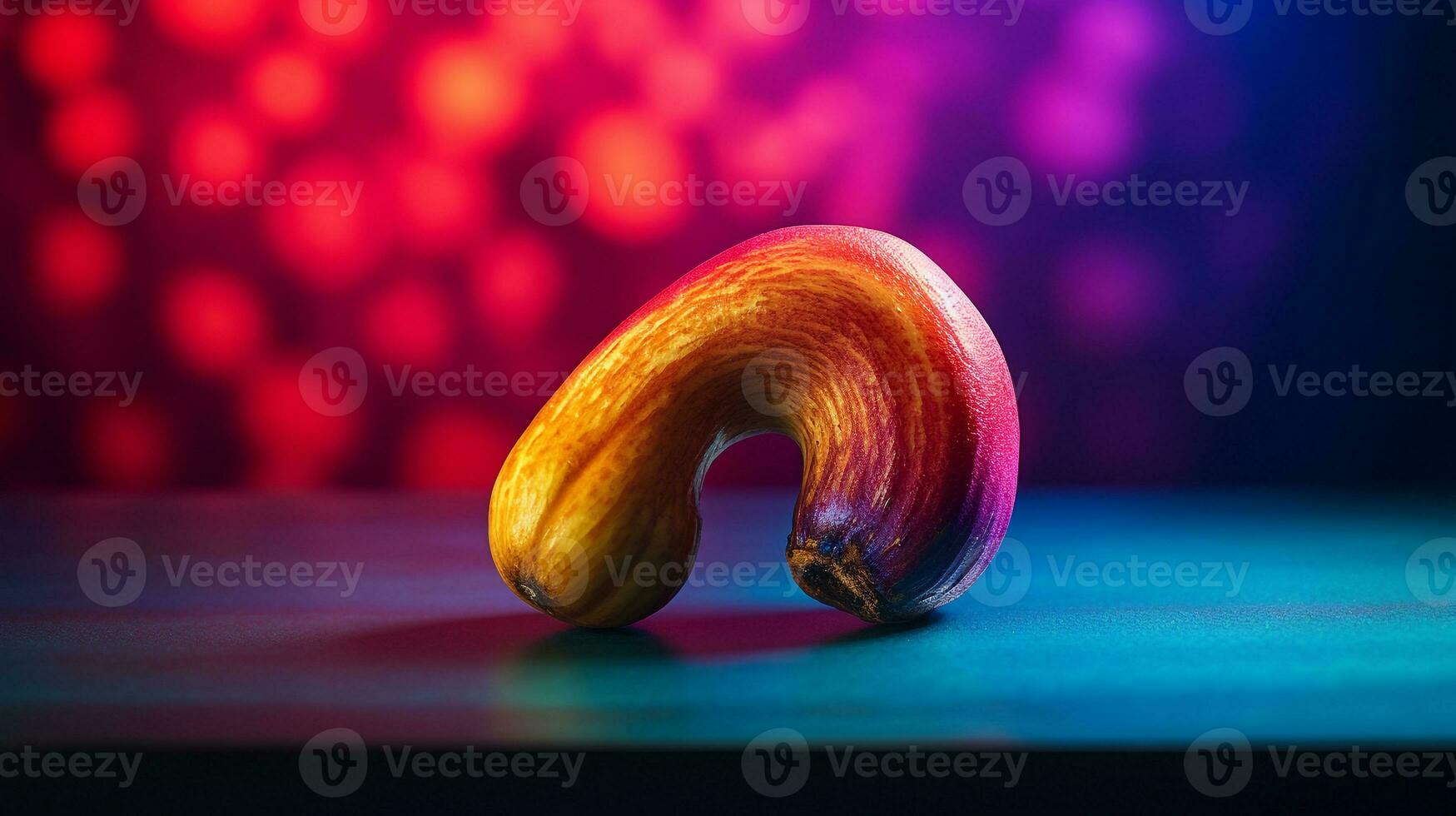 photo de anacardier fruit moitié contre une coloré abstrait Contexte. génératif ai