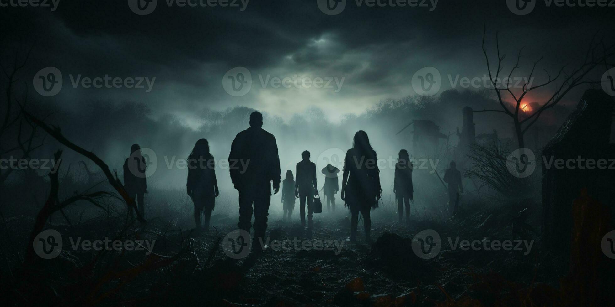 fantôme paysage Halloween arrière-plan, zombi apocalypse, effrayant hanté cimetière, ai génératif photo